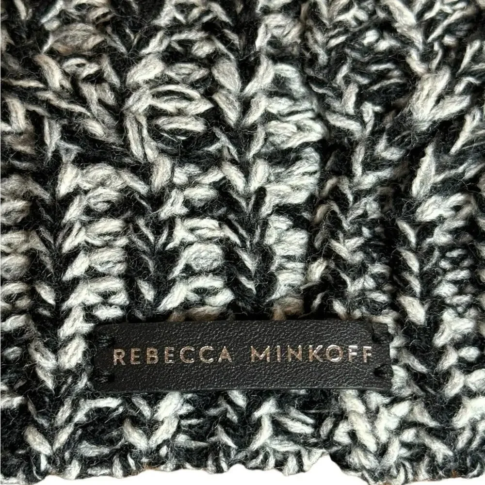 Rebecca Minkoff Black & White Marled Knit Pom Beanie One Size